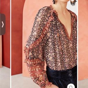 Ulla Johnson Floral Blouse in Black and Red